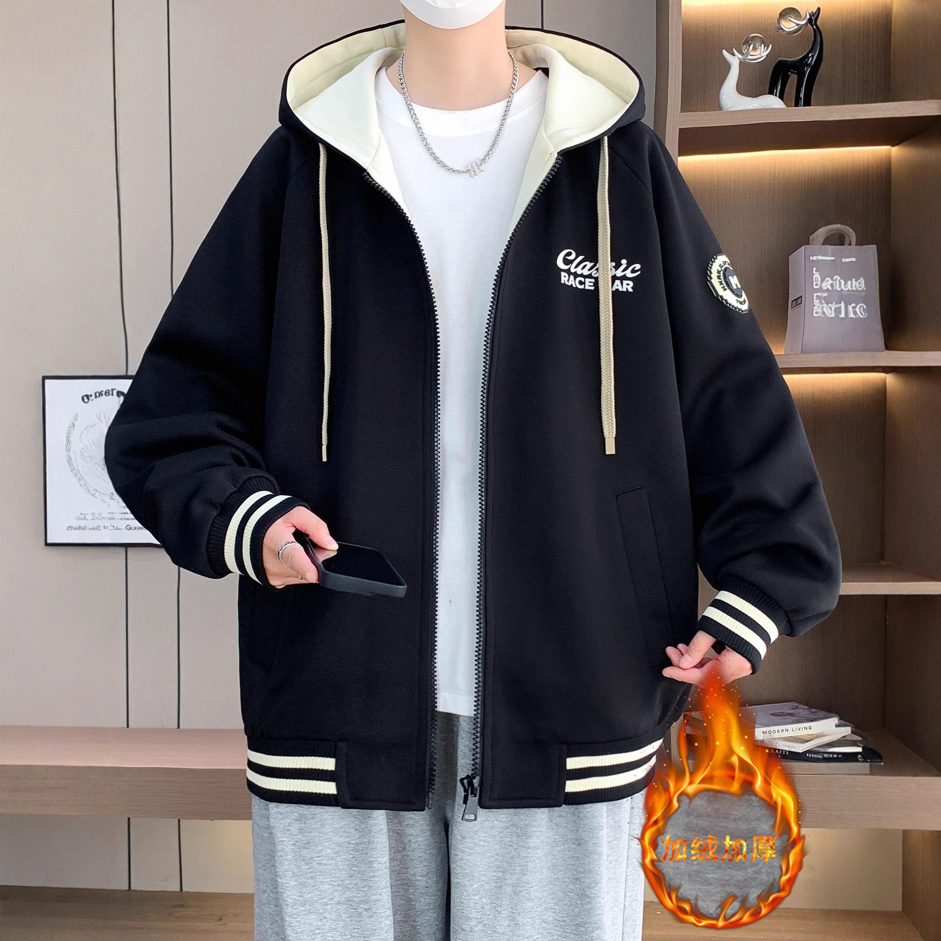 品牌断码秋冬款棒球服外套男初中高中学生加绒加厚夹克青少年大童