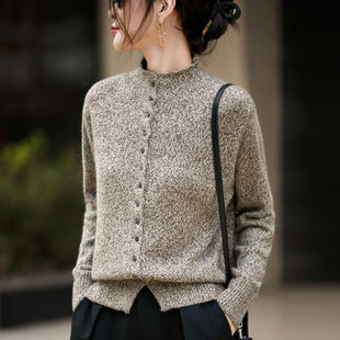 撤柜秋冬加厚花纱针织开衫女半高领毛衣外套打底外穿保暖毛衫上衣