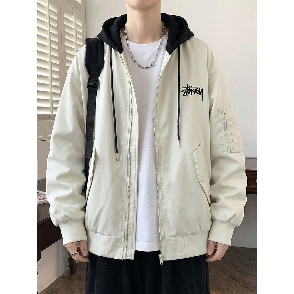 撤柜春秋新款夹克外套男连帽青少年高中学生大童时尚休闲刺绣褂子