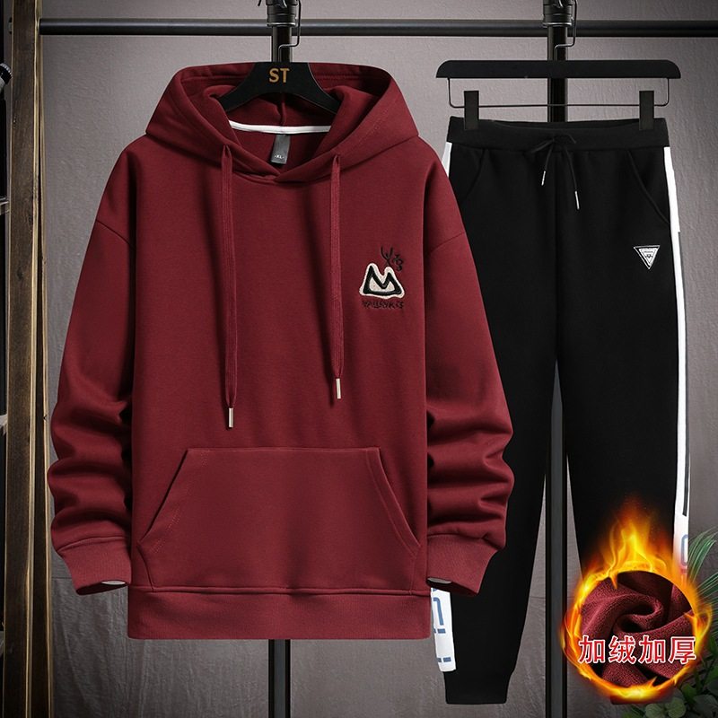 品牌断码初高中学生加绒加厚卫衣岁男孩运动套装大童秋冬装衣服