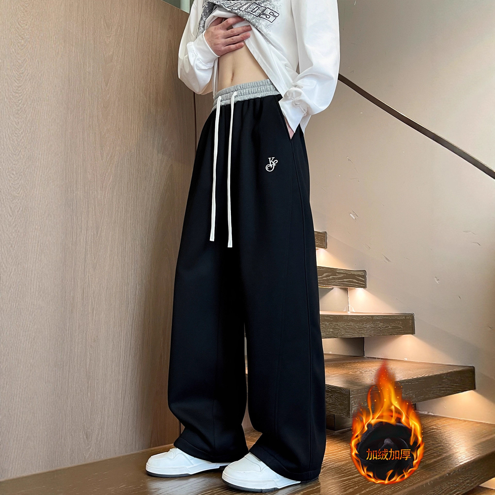 品牌断码秋冬款加绒长裤子男孩高中初中学生休闲运动裤青少年大童