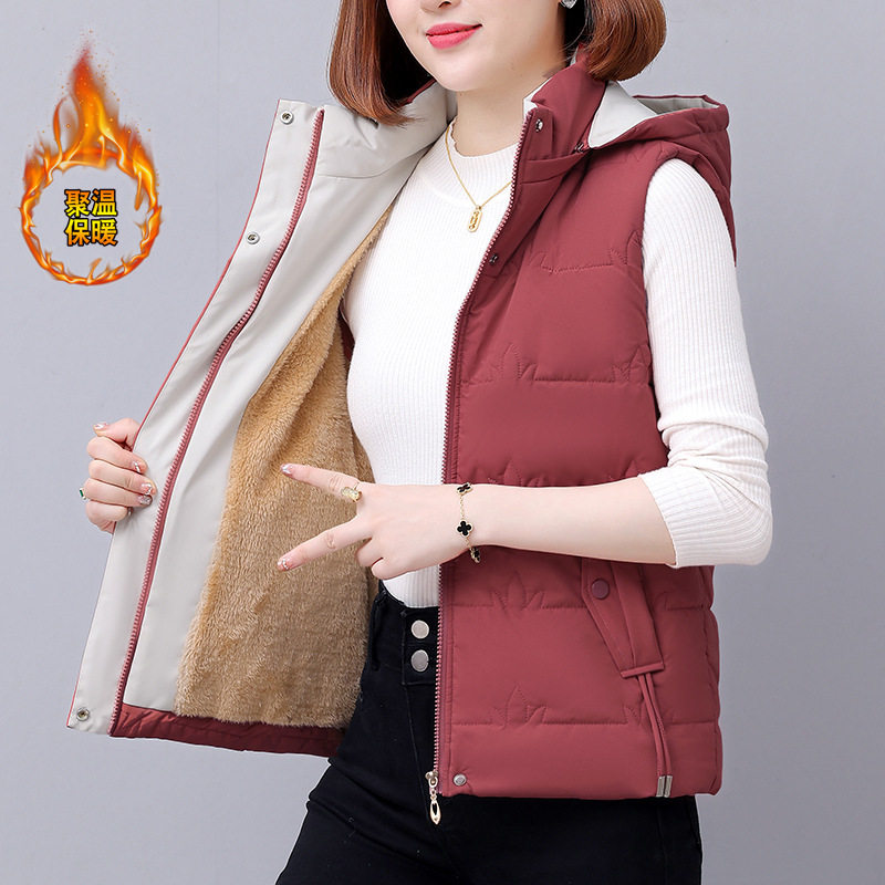 撤柜加绒加厚棉马甲女款新款秋冬季中年妈妈保暖背心马夹上衣