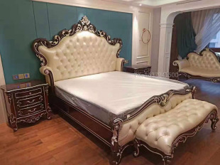 9999元 欧式 促销 实木家具新古典黑檀钢琴漆ZB19大床双人床 法式