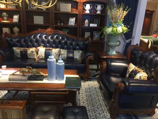 21888元 欧式 19沙发真皮双面雕刻全套促销 古典实木家具FW93 美式