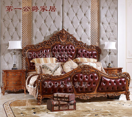 欧式美式古典实木豪宅别墅家具FF6D加大床双人床2米 促销13999元