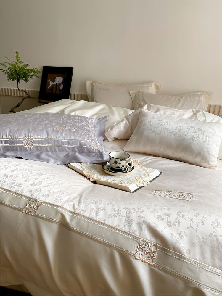 高端轻奢风100支长绒棉提花四件套全棉简约刺绣被套纯棉床上用品,床上用品,床品套件/四件套/多件套,淘宝优惠券,粉丝福利购,淘宝优惠卷