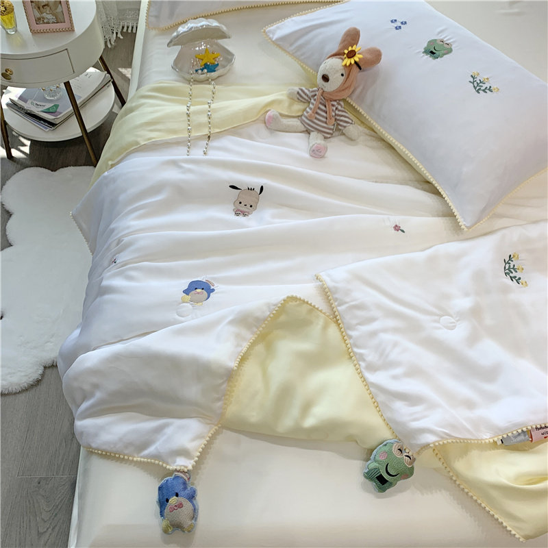 可爱卡通夏季双面80支天丝夏凉被四件套小企鹅空调被可机洗薄被子