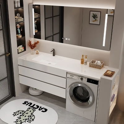 浴室柜洗衣机一体柜组合定制做洗手间脸盆洗漱台面高低柜岩板陶瓷