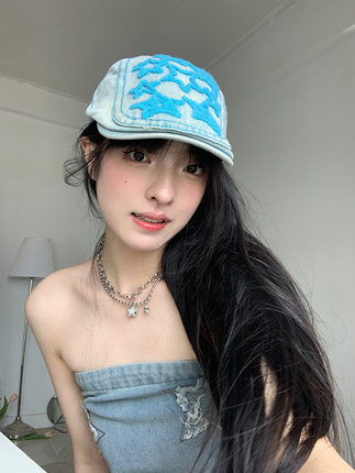 星星控~阿美咔叽做旧水洗牛仔前进帽百搭大头围y2k鸭嘴帽贝雷帽女