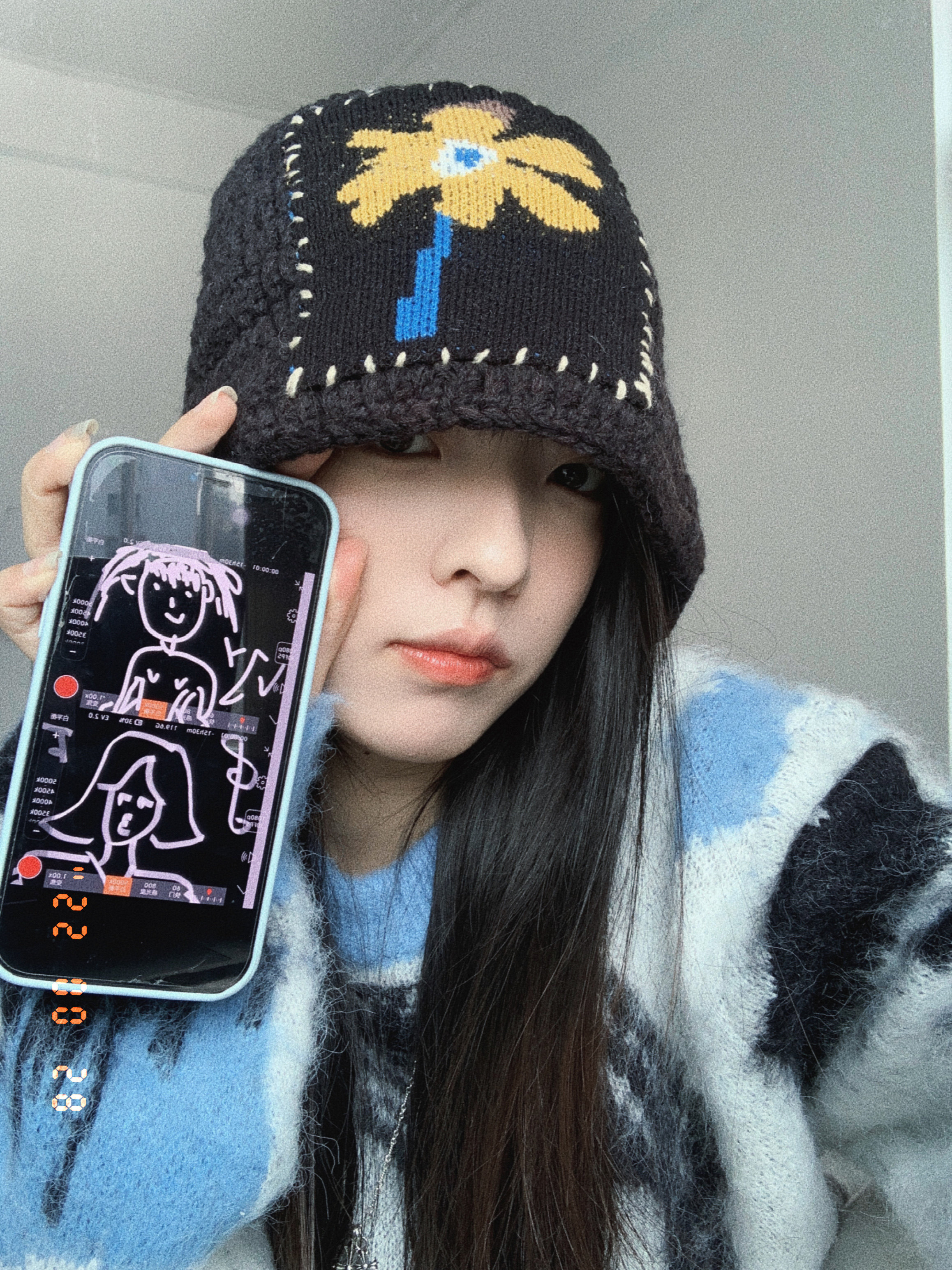 韩国宋闵浩同款小众设计师手工花朵贴布毛线帽百搭保暖渔夫帽子女