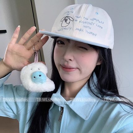 韩国拼色卡通可爱猫咪字母刺绣软顶鸭舌帽子女显脸小平檐棒球帽潮