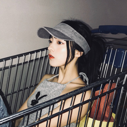 工业风水洗做旧水泥灰空顶帽夏季男女潮休闲可调节原宿潮鸭舌帽子