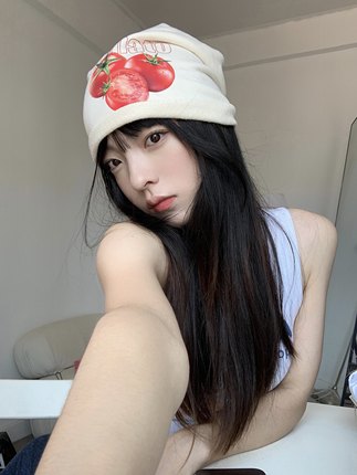 西红柿西蓝花卷边冷帽女小众显脸小针织y2k堆堆帽百搭ins包头帽子