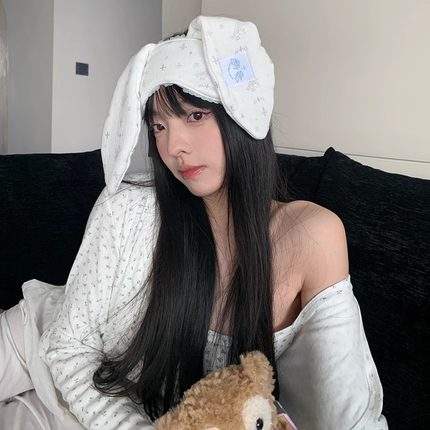 甜美少女感兔耳朵蕾丝花边眼罩女ins卡通图案二次元睡觉遮光睡眠