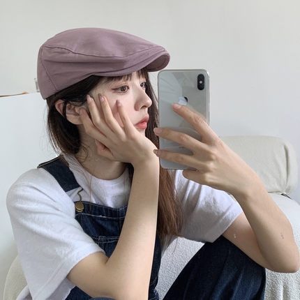 WLstudios纯色前进帽女百搭休闲短檐鸭舌帽夏季时尚贝雷帽画家帽