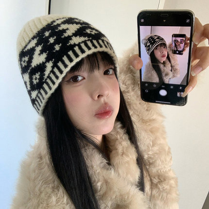 24秋冬新款韩国小众针织冷帽女时尚街头百搭保暖护耳毛线帽显脸小