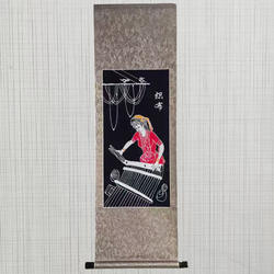 贵州安顺苗族蜡染卷轴画织布手工绘制土法染成装饰民族风墙上挂画