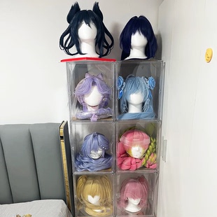 cos假发桌面收纳盒家用头模防尘透明展示柜漫展模型保护收藏盒子