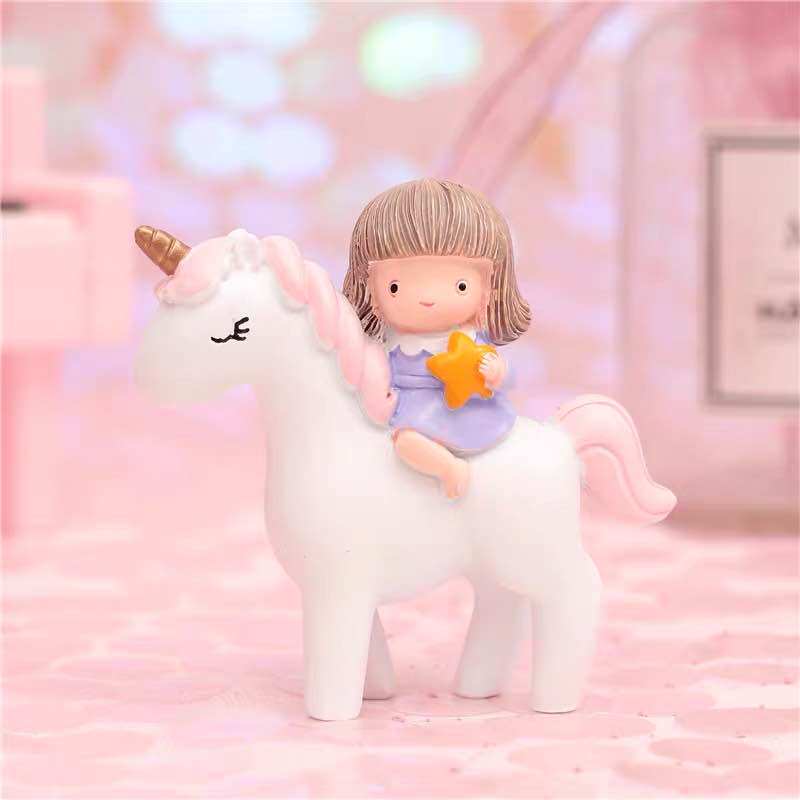 卡通独角兽许愿星生日蛋糕装饰骑马女孩蛋糕摆件金色五角星翅膀