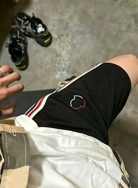 夏季潮牌刺绣五分侧边条纹短裤男