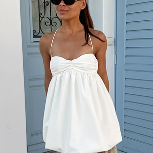 欧美女士连衣裙吊带纯白色裙子宽松时尚短裙2025夏季度假休闲