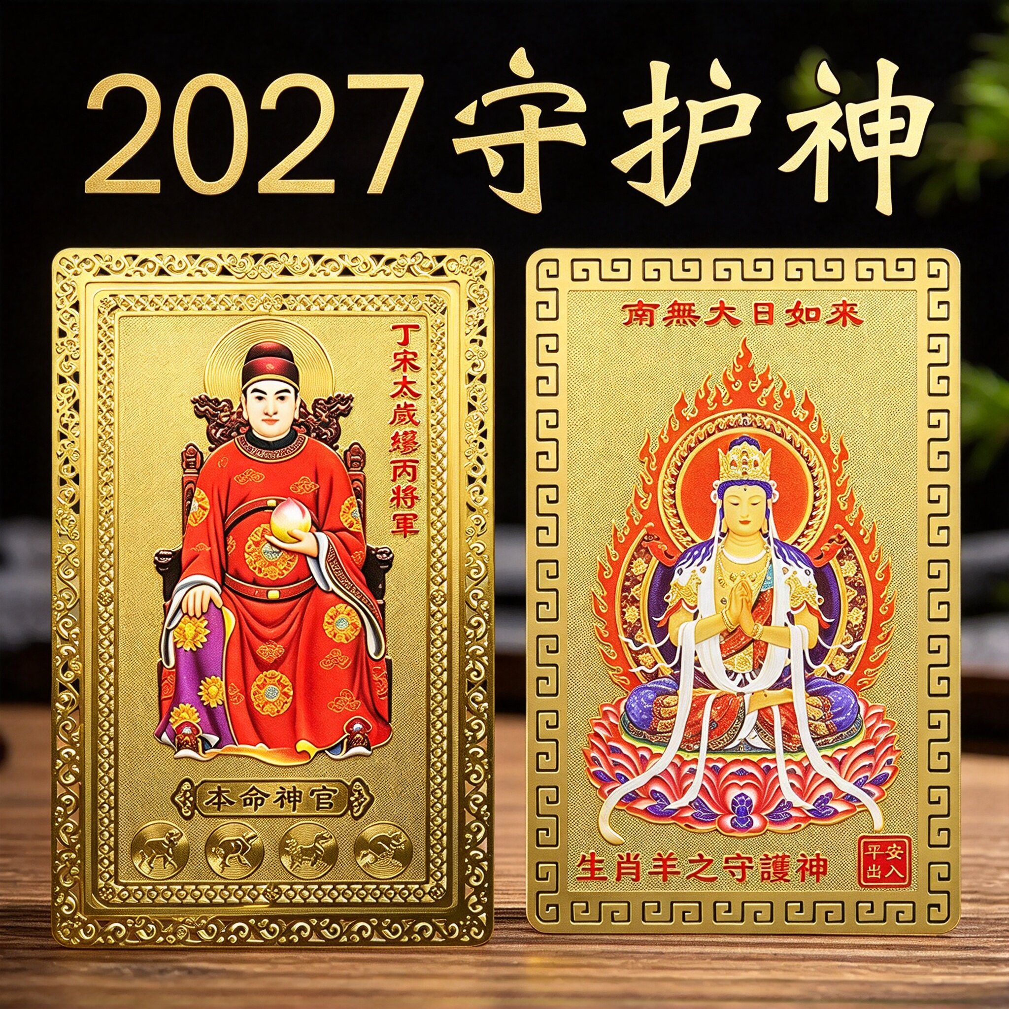 2027丁未羊年缪丙大将军太岁卡生肖属羊狗随身大日如来守护神金卡