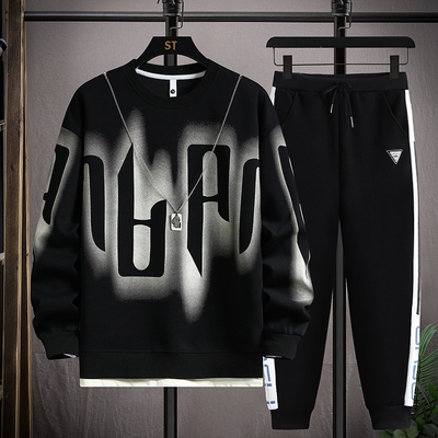 不起球不褪色潮流卫衣套装男