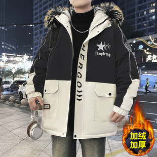青少年秋冬季外套男款初中高中学生加绒加厚保暖棉服大童冬装夹克