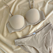 聚拢文胸显大胸大码 半杯钢圈内衣套装 内裤 大胸显小胸无痕胸罩70d