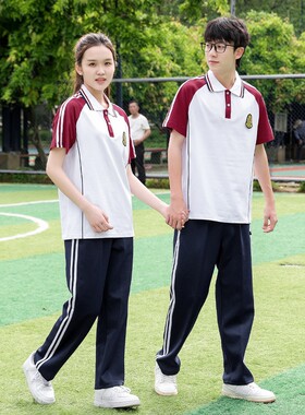 品牌折扣新款夏季学院风POLO衫套装男女款休闲团体校服短袖学生运
