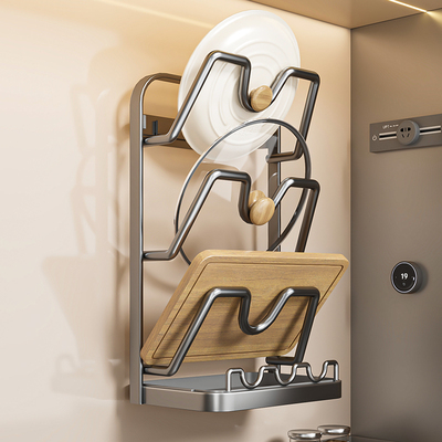 锅盖架免打孔壁挂式厨房置物架台面二合一菜板置物架多功能放置架