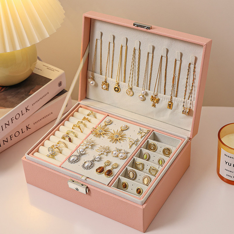 首饰收纳盒大容量耳环耳钉项链手饰品盒2025新款高档精致黄金盒子,收纳整理,首饰盒,淘宝优惠券,粉丝福利购,淘宝优惠卷