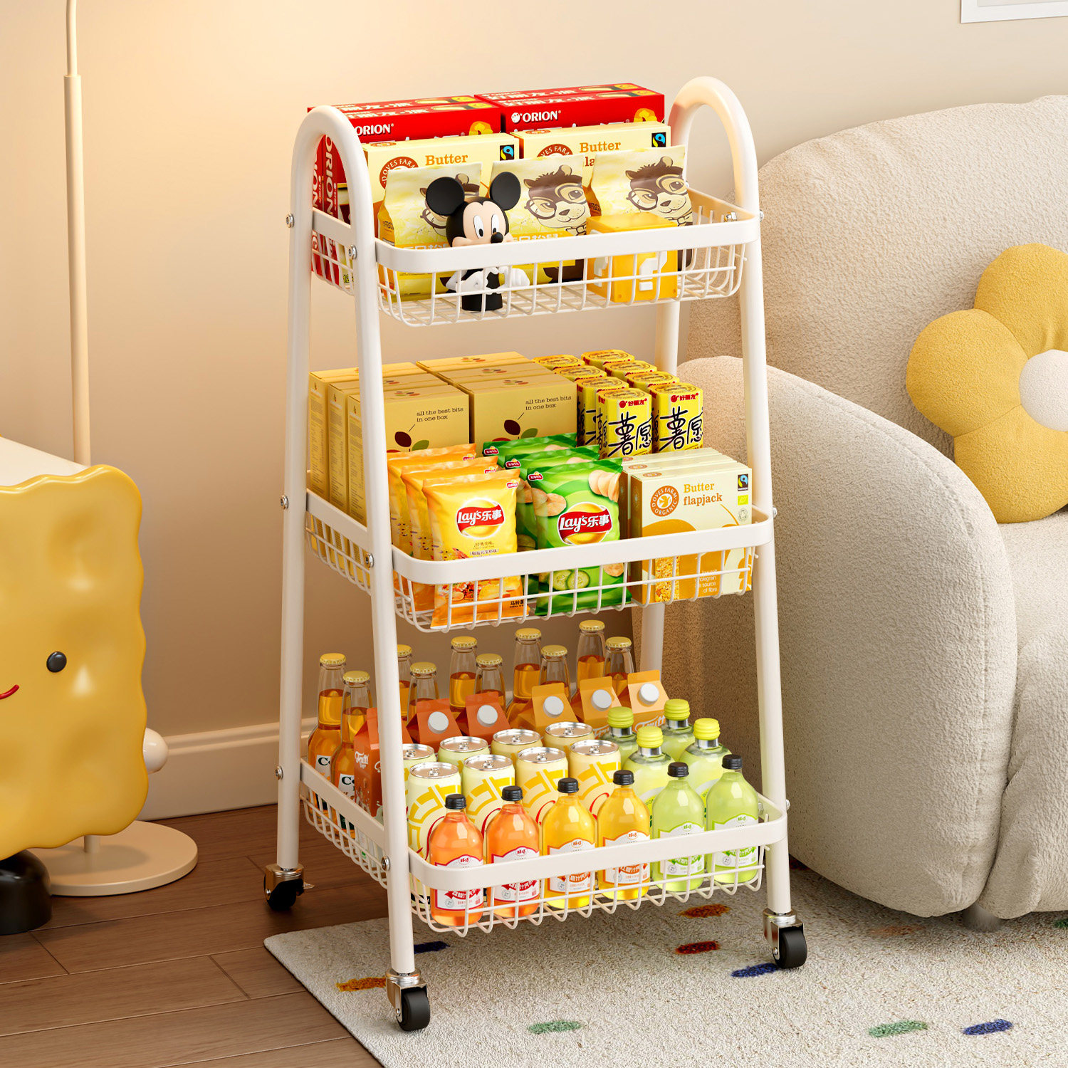 小推车零食置物架落地高颜值家用带轮移动客厅玩具收纳柜子储物架,收纳整理,整理架/置物架/收纳架,淘宝优惠券,粉丝福利购,淘宝优惠卷