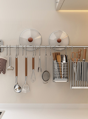 304不锈钢厨房刀架壁挂多功能免打孔置物架筷子餐刀具收纳架一体