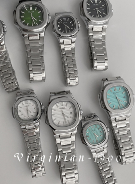 【Virginian1900】方形鹦鹉螺简约时尚气质夜光日历情侣男表女表