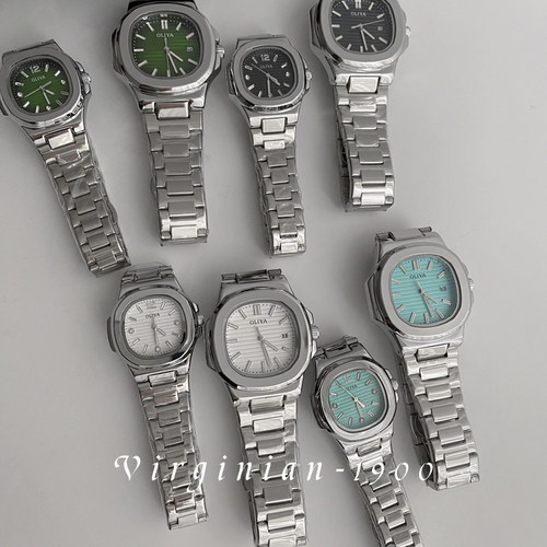 【Virginian1900】方形鹦鹉螺简约时尚气质夜光日历情侣男表女表