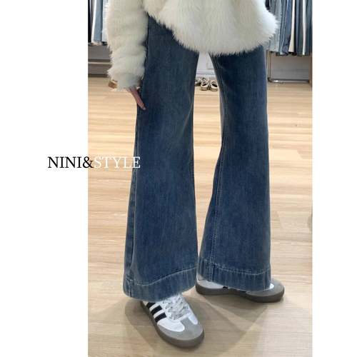 美式覆古微喇牛仔裤女2025秋季新款高腰显瘦小个子不贴腿喇叭裤子