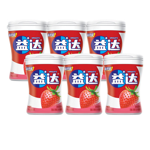 益达口香糖木糖醇清爽草莓56g*6瓶约40粒组合装大瓶装