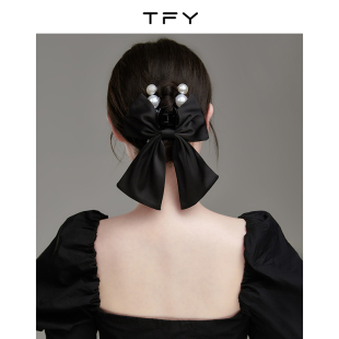 珍珠蝴蝶结后脑勺抓夹发夹夏季 发抓鲨鱼夹复古高级头饰 女2025新款