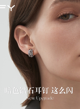 暗黑色爆闪锆石耳钉女2026年新款爆款轻奢高级感气质秋冬耳环耳饰