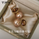 茶色方糖珍珠耳钉轻奢高级感气质大气耳环女2026新款 爆款 秋冬耳饰