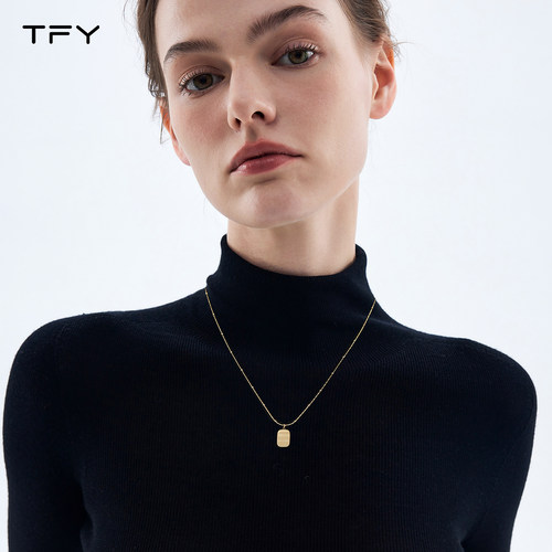 tfy金色方牌毛衣链女长款颈链