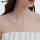 山茶花双层满天星珍珠项链女2026新款 轻奢小众吊坠锁骨链颈链配饰