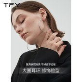 超大圈圈钛钢耳环素圈女欧美高级感圆圈耳环银色耳饰气质圆环耳圈