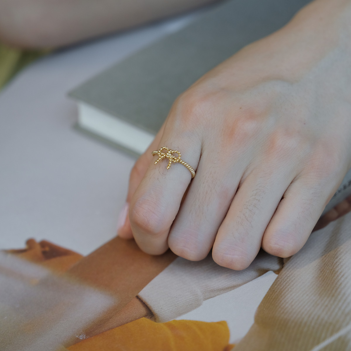 【小器饰品】新款18k镀金蝴蝶结开口戒不限尺寸1微米厚镀不易掉色