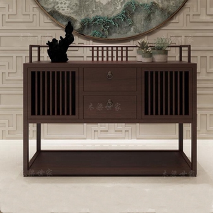 新中式实木茶水柜白蜡木储物柜餐边柜禅意茶室烧水柜玄关柜现货