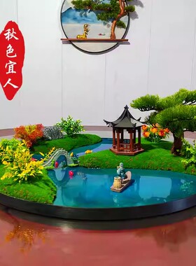 酒店餐桌中间摆件圆桌摆花转盘仿真花创意装饰景观新中式高端桌花