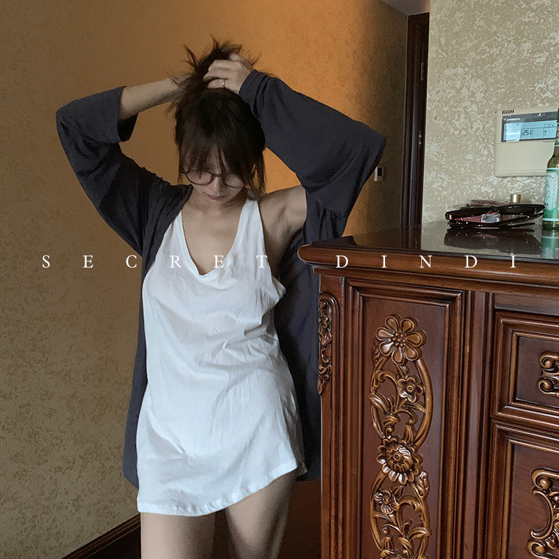SECRET DINDI 橙白暖意 白色U型领背心女秋季复古宽松内搭上衣