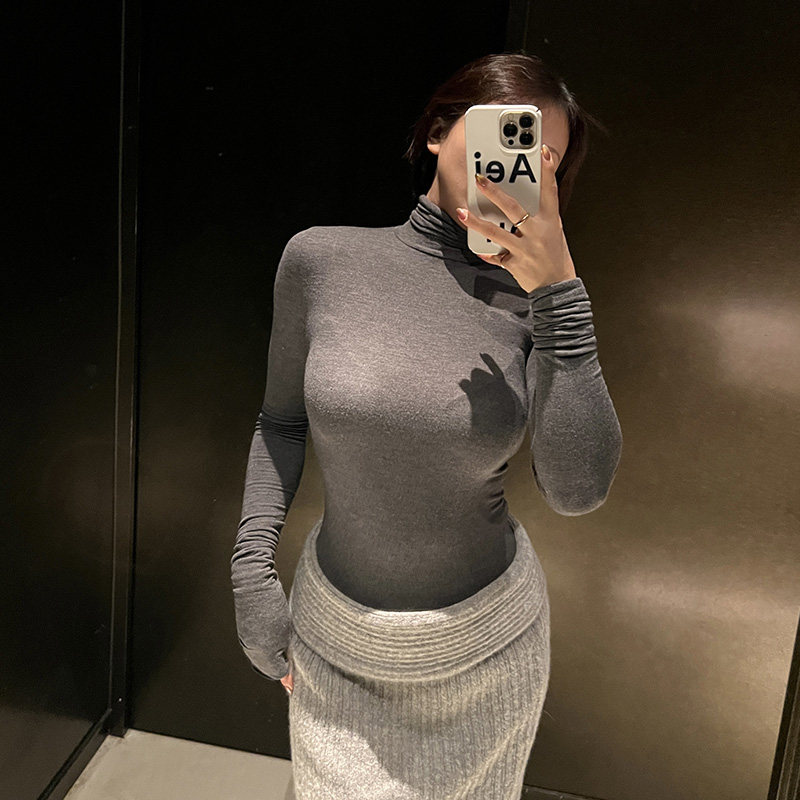 堆堆领紧身打底衫长袖T恤