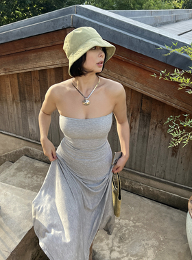 SECRET DINDI 简约风 灰色带胸垫抹胸女夏季复古修身显瘦气质上衣